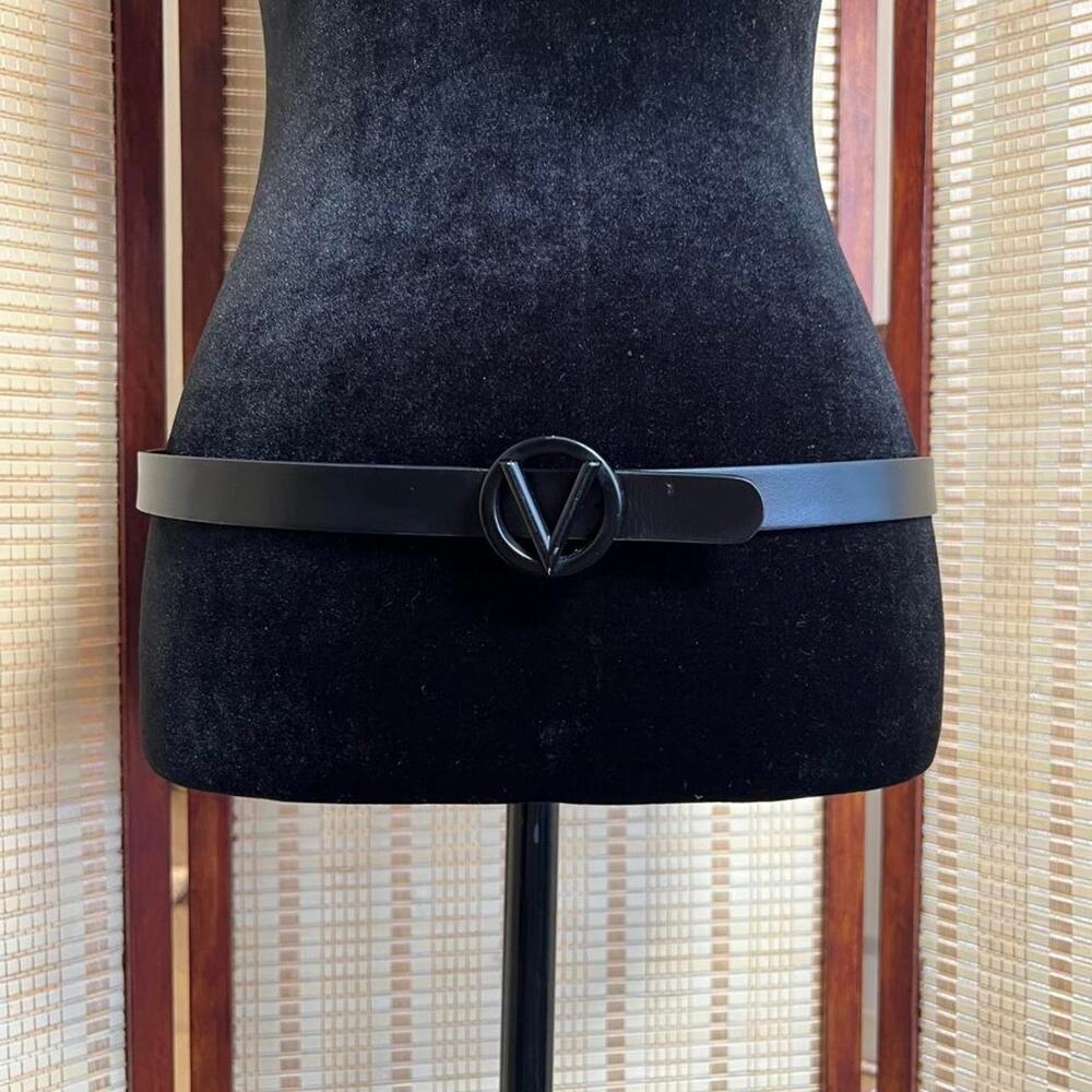 Valentino by Mario Valentino Milano Black Leather V Logo Belt M Made in Italy